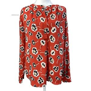 Juice Couture Shirt Blouse‎ Womens Small Red Flowers Casual Work Light Sheer